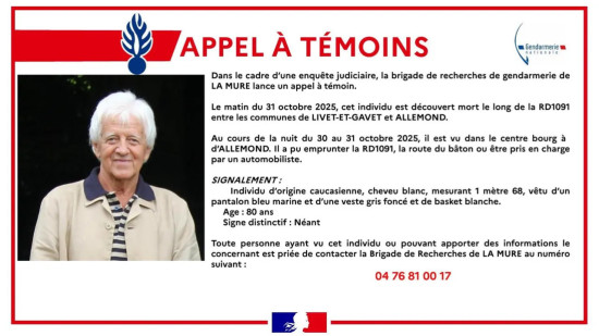 Appel &agrave; t&eacute;moins apr&egrave;s la d&eacute;couverte du corps d'un octog&eacute;naire pr&egrave;s de Grenoble