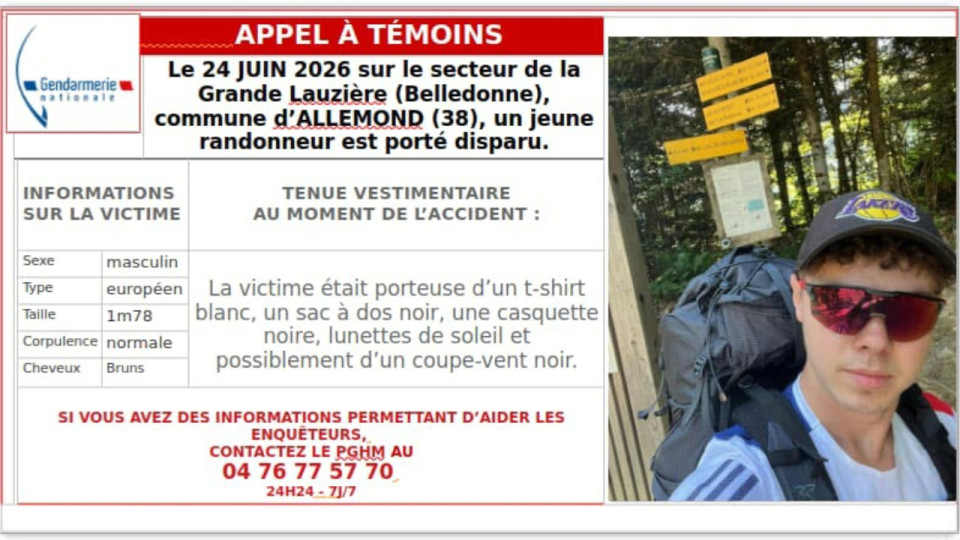 Belledonne : appel &agrave; t&eacute;moins apr&egrave;s une nouvelle disparition inqui&eacute;tante d&rsquo;un randonneur de 24 ans