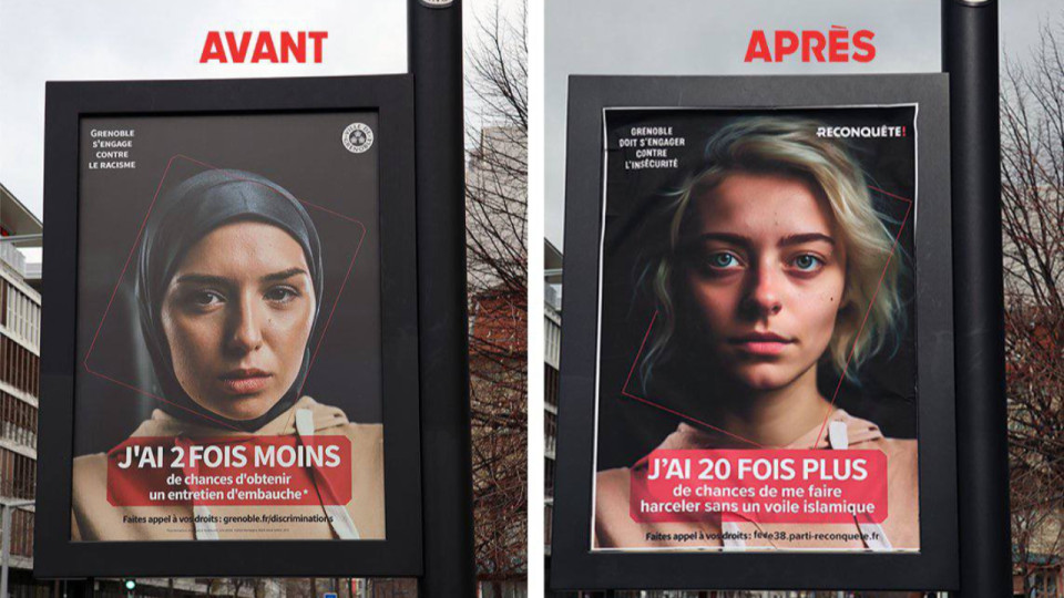 A Grenoble, des militants de Reconquête détournent les affiches jugées pro-voile